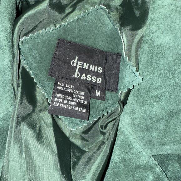 Dennis Basso Suede Leather Long Coat Jacket Green Button Front Women's Size M - Picture 6 of 9